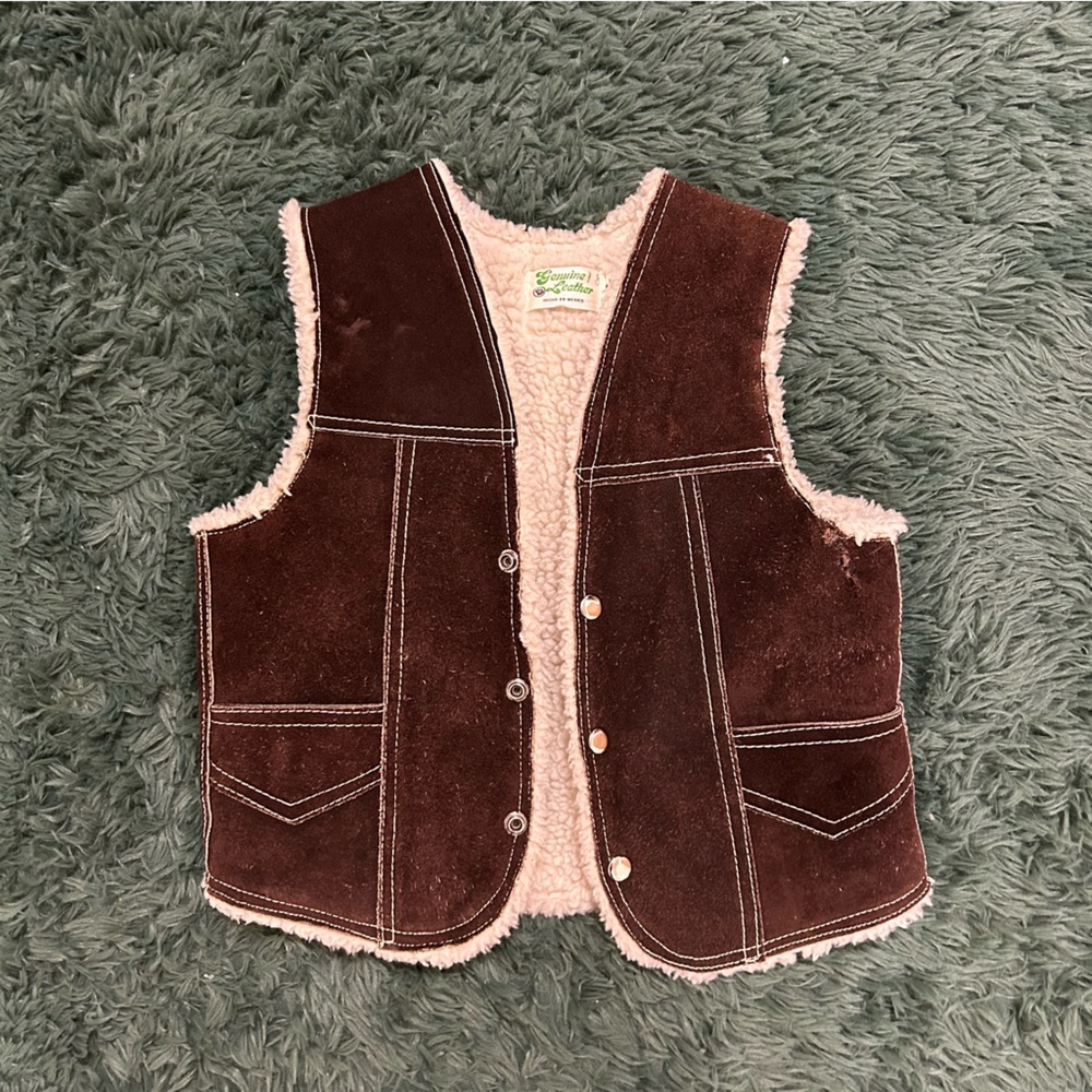 Vintage Genuine Leather Made In Mexico Sherpa Lined Western Vest Mens Size Small